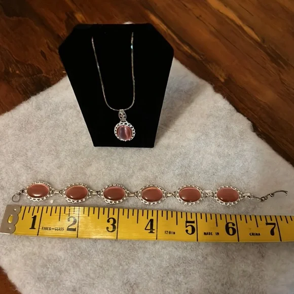 Pink Gemstone Bracelet, Earrings and Necklace set - Picture 2 of 3